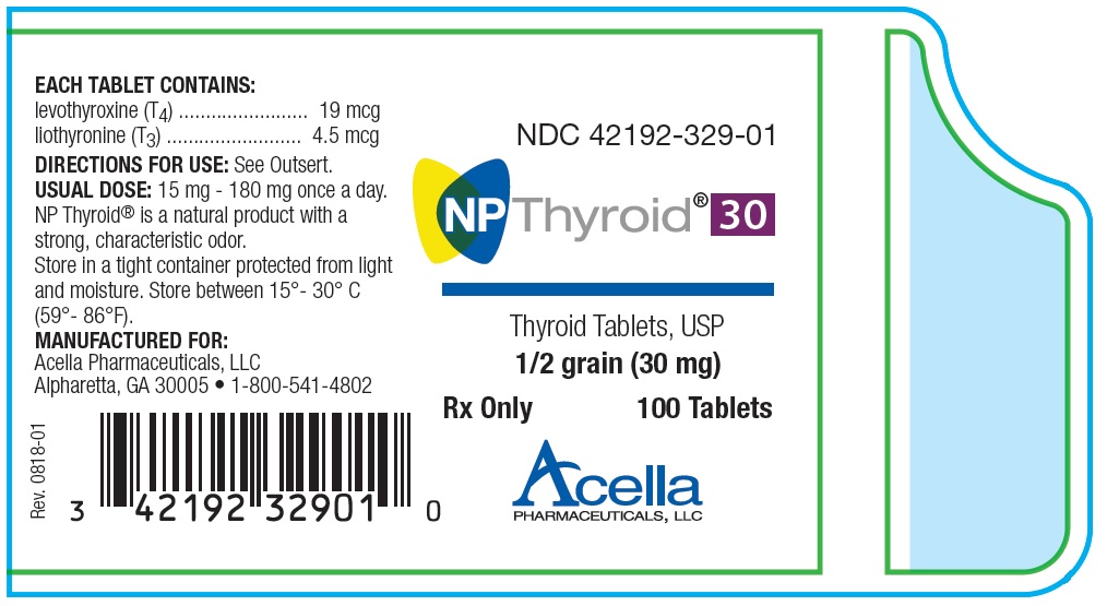NP Thyroid 30 mg (1/2 grain) 100 Tablets Per Bottle NDC 4219232901